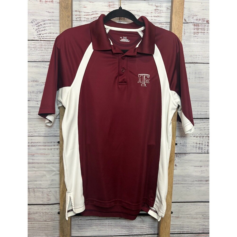 Texas A&M Under Armour Aggies Polo Shirt Mens S Maroon White Colorblock